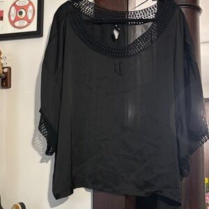 Kate & Mallory Black Crochet Trim Blouse